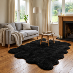 Black Scallop Edge Contrast Area Rug Contemporary Floor Mat 160 x 230cm