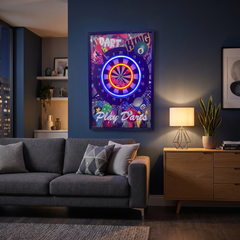 Framed Dart Board LED Neon Light Canvas Wall Art Game Room - 40x60cm