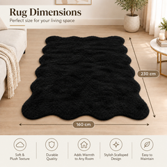 Black Scallop Edge Contrast Area Rug Contemporary Floor Mat 160 x 230cm