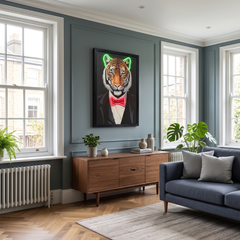 Framed Tiger in Tuxedo LED Neon Light Canvas Wall Art Decor - 40x60cm