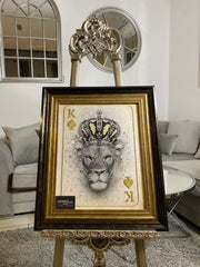 King Of Spades Lion Golden Wall Art Step Frame Black & Gold 55Cm X 65Cm