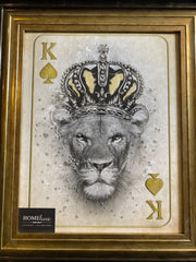 King Of Spades Lion Golden Wall Art Step Frame Black & Gold 55Cm X 65Cm