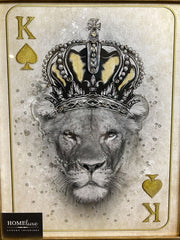 King Of Spades Lion Golden Wall Art Step Frame Black & Gold 55Cm X 65Cm