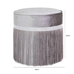 Lace Round Velvet Stool in Grey