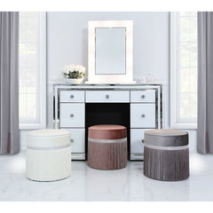 Lace Round Velvet Stool in Grey