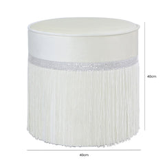 Lace Round Velvet Stool in Ivory