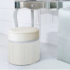 Lace Round Velvet Stool in Ivory