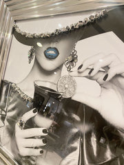 Lady Drinks Cocktail Wall Art Chrome Step Frame