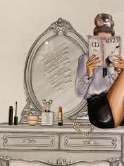 Lady Sitting On Dresser Wall Art Mirror Frame