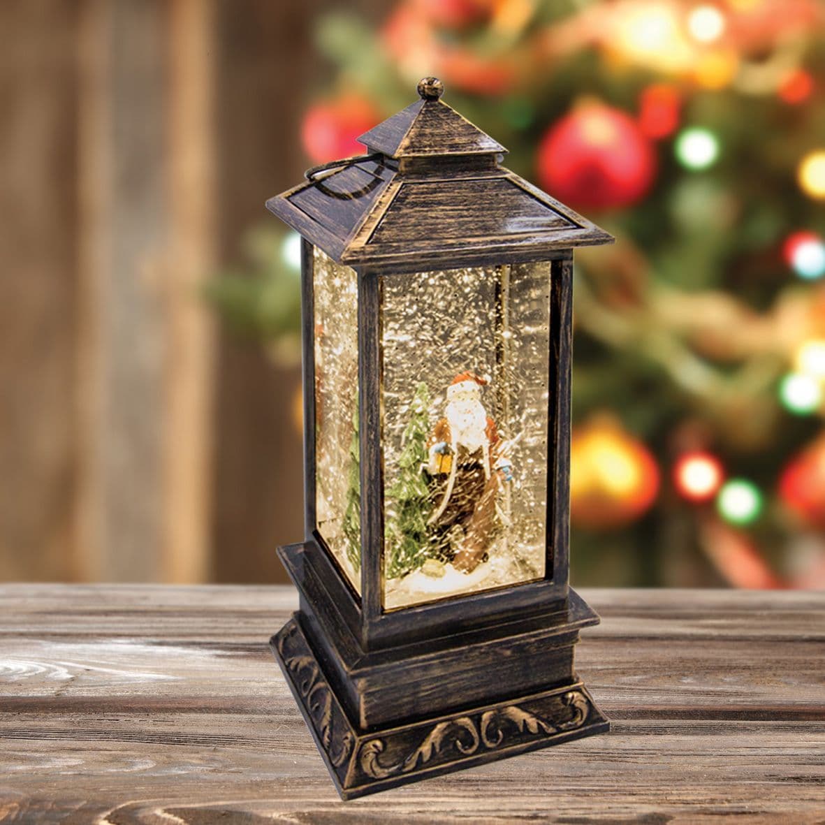 LED Glitter Antique Lantern SANTA / SNOWMAN