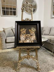 Leopard Family Of 3 With Crowns Wall Art Alpha Black Frame 55Cm X 55Cm
