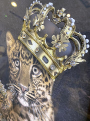 Leopard Family Of 3 With Crowns Wall Art Alpha Black Frame 55Cm X 55Cm