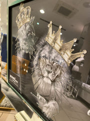 Lion Couple Gold & Black Wall Art Mirror Frame