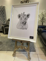 Lion Cub King Crown White Wall Art With White Frame