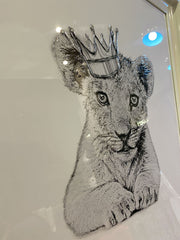 Lion Cub King Crown White Wall Art With White Frame