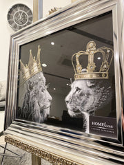Lion & Lioness King Wall Art Chrome Frame
