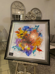 Lotus Flower Multicolour Paint Wall Art Black Step Frame 85Cm X 85Cm