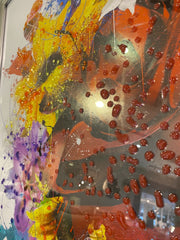 Lotus Flower Multicolour Paint Wall Art Black Step Frame 85Cm X 85Cm