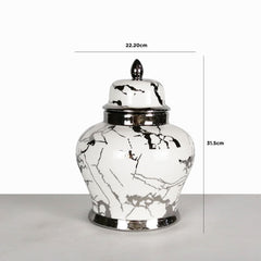 Luxe Medium 31.5 cm White & Silver Ginger Jar