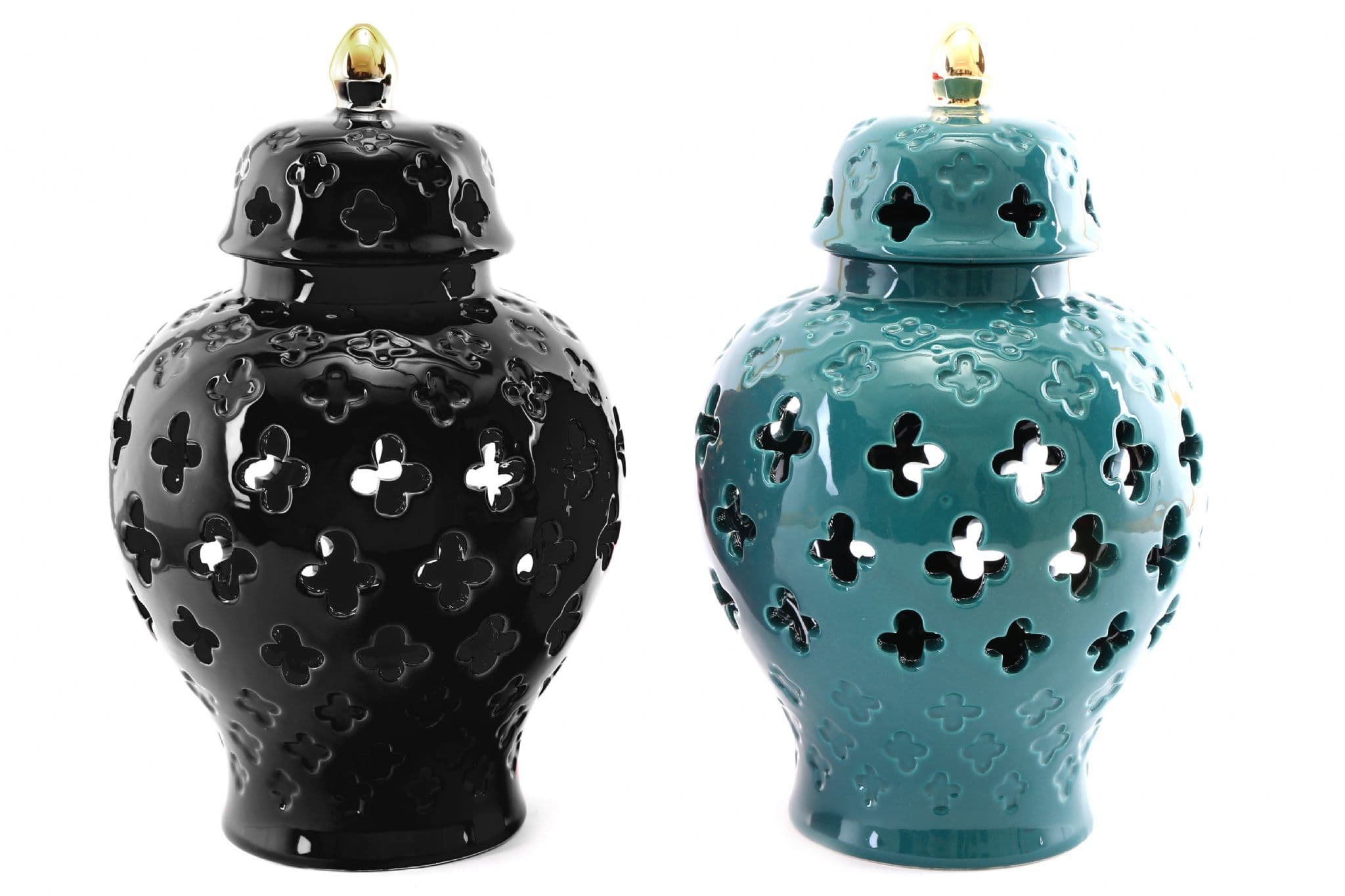 Luxe Ornament Ginger Jar With Lid BLACK / TEAL