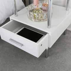 Luxe White and Chrome Charlotte 1 Drawer Bedside Cabinet