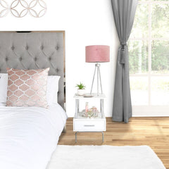 Luxe White and Chrome Charlotte 1 Drawer Bedside Cabinet