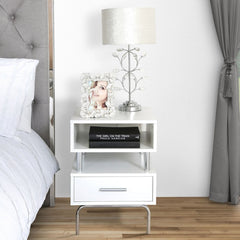 Luxe White and Chrome Victoria 1 Drawer Bedside Cabinet