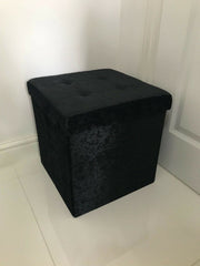 Luxury Crushed Velvet Square Folding Storage Box Chest Ottoman