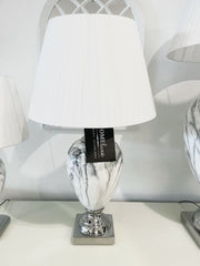 Marble Effect Table Lamp With White Round Shade Large