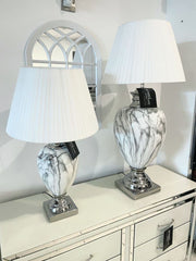 Marble Effect Table Lamp With White Round Shade Large