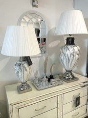 Marble Effect Table Lamp With White Round Shade Large