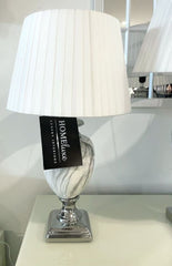 Marble Effect Table Lamp With White Round Shade Medium