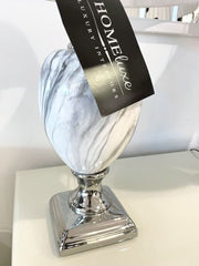 Marble Effect Table Lamp With White Round Shade Medium