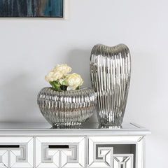 Medium Silver Ribbed Vase