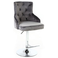 Minister Brushed Velvet Barstool In Grey