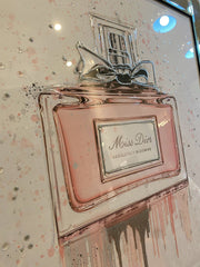 Miss Dior Bow Perfume Bottle Pink Wall Art Mirror Frame