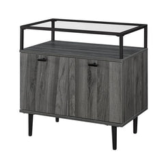 Modern Glass Top 2-Door Side Table - Slate Grey
