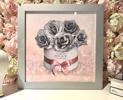 Mothers Day Grey Roses Glitter Pink Wall Art Silver Frame – Home Luxe Interior