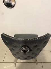 Pair Of Arya Dining Chairs With Ringback In Grey Velvet