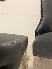 Pair Of Arya Dining Chairs With Ringback In Grey Velvet