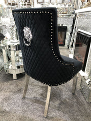 Pair Of Minister Brushed Velvet Dining Chair With Lion Knocker Black
