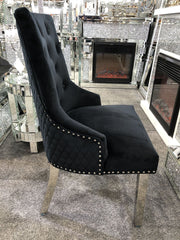 Pair Of Minister Brushed Velvet Dining Chair With Lion Knocker Black