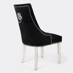 Pair Of Minister Brushed Velvet Dining Chair With Lion Knocker Black