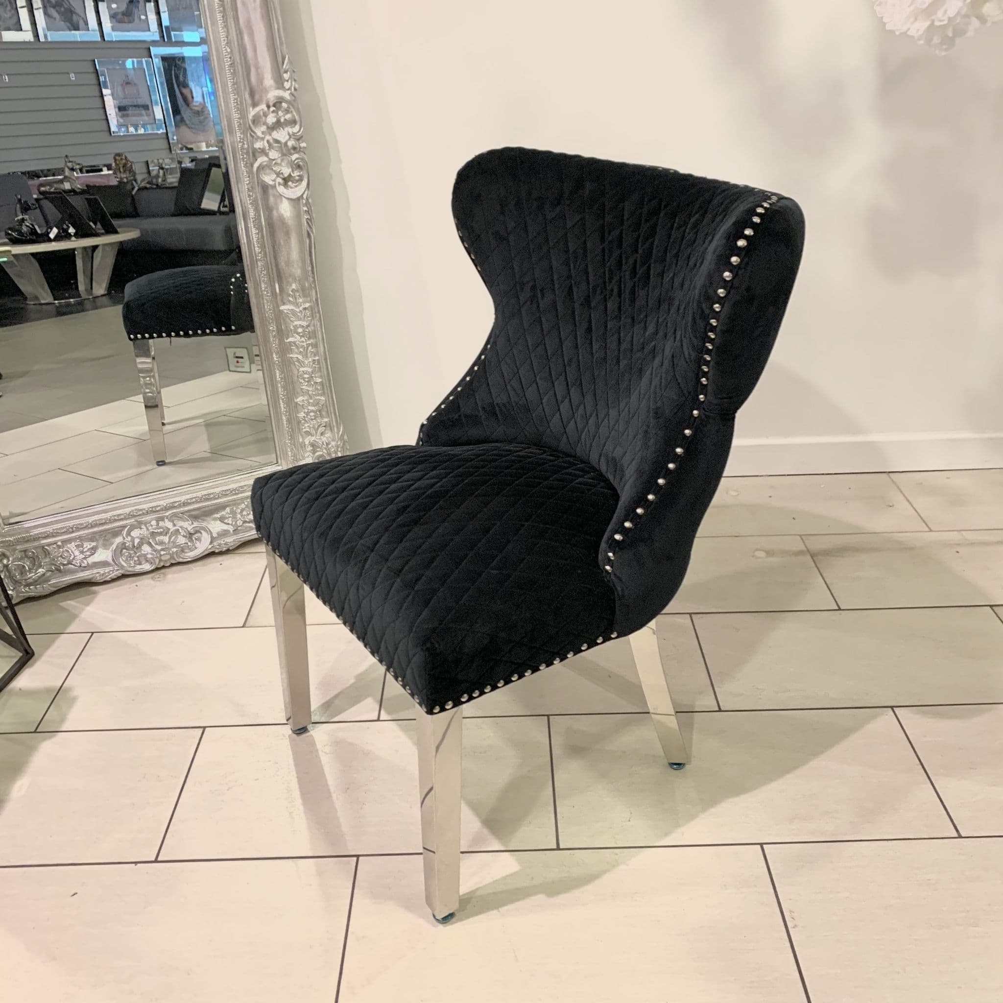 Pair Of Valencia Velvet Dining Chair With Lion Knocker Black