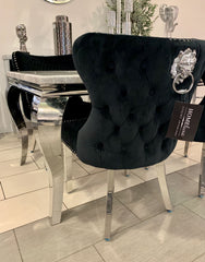 Pair Of Valencia Velvet Dining Chair With Lion Knocker Black
