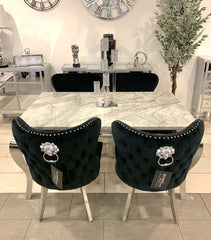 Pair Of Valencia Velvet Dining Chair With Lion Knocker Black