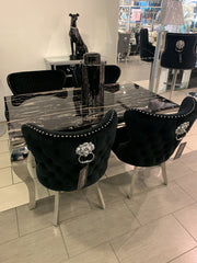 Pair Of Valencia Velvet Dining Chair With Lion Knocker Black