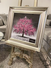 Pink Blossom Tree Glitter Wall Art Antique Frame