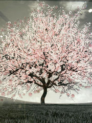 Pink Blossom Tree Glitter Wall Art Chrome Frame