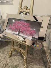 Pink Blossom Tree Wall Art Mirror Frame